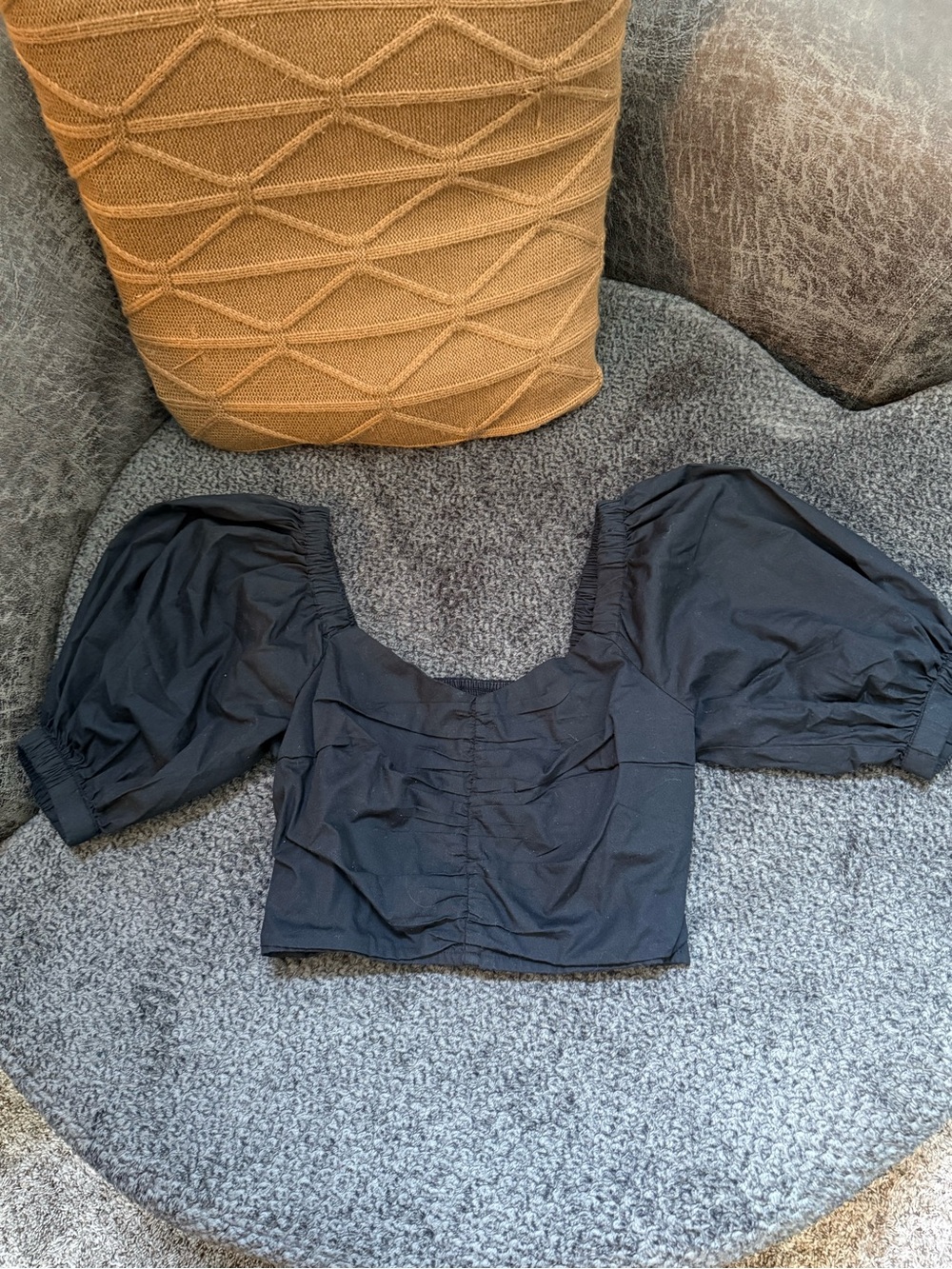 abercrombie Black Puff Sleeve Cropped Top - Women's Fashion